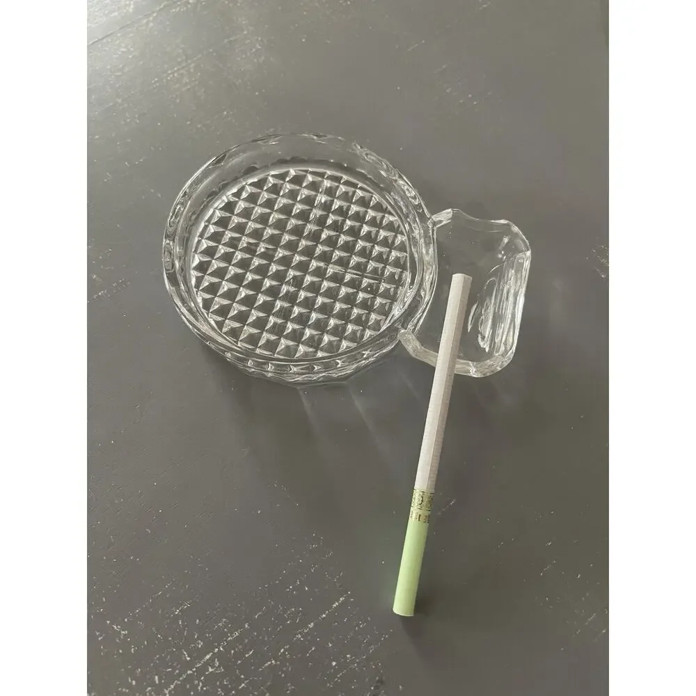 Vintage Glass Ashtray Cigarette Rest Drink Coaster Waffle Cut Sip And Smoke